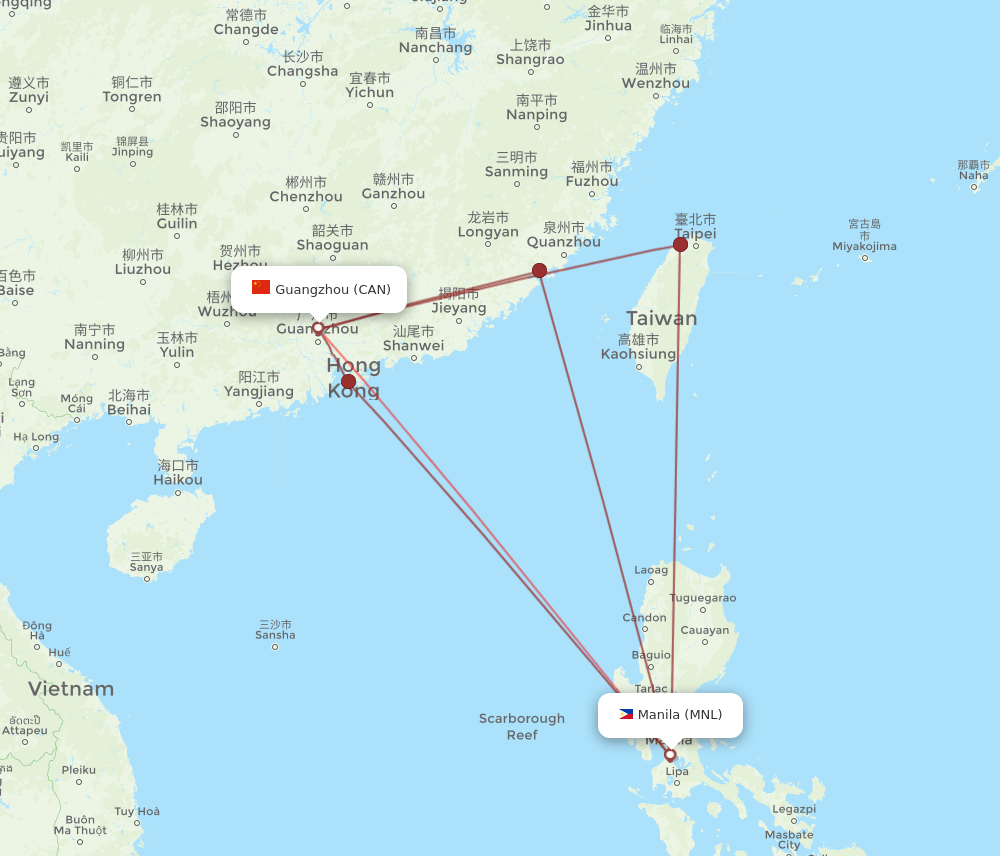 CAN to MNL flights and routes map