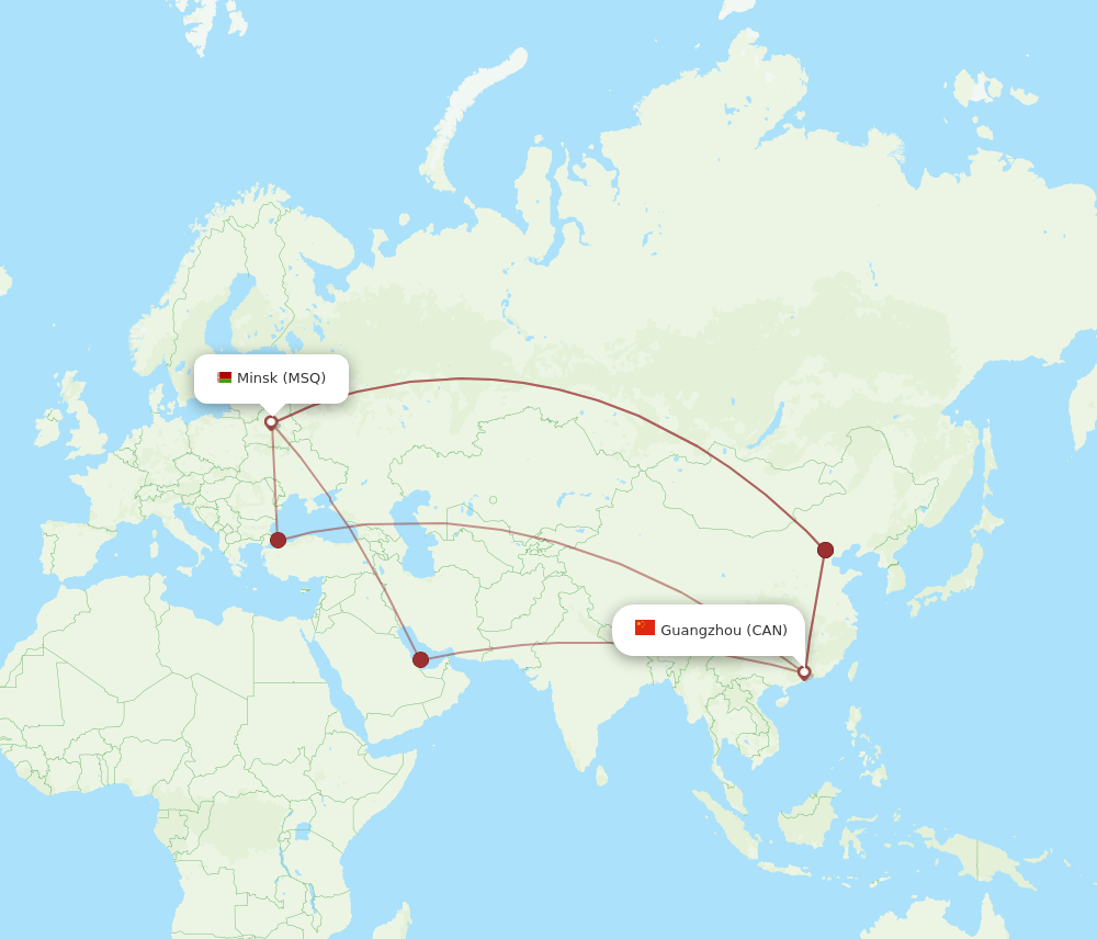CAN to MSQ flights and routes map