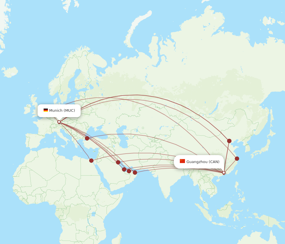 CAN to MUC flights and routes map
