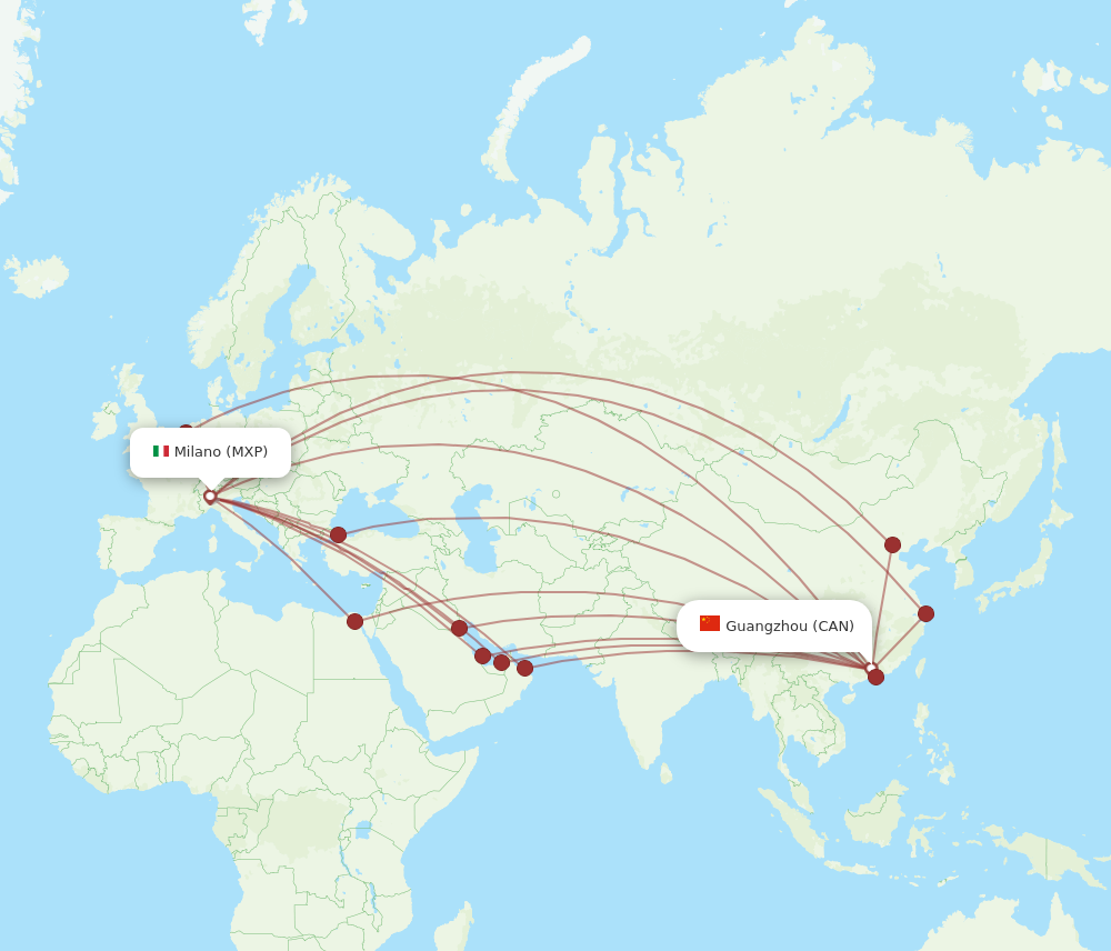 CAN to MXP flights and routes map