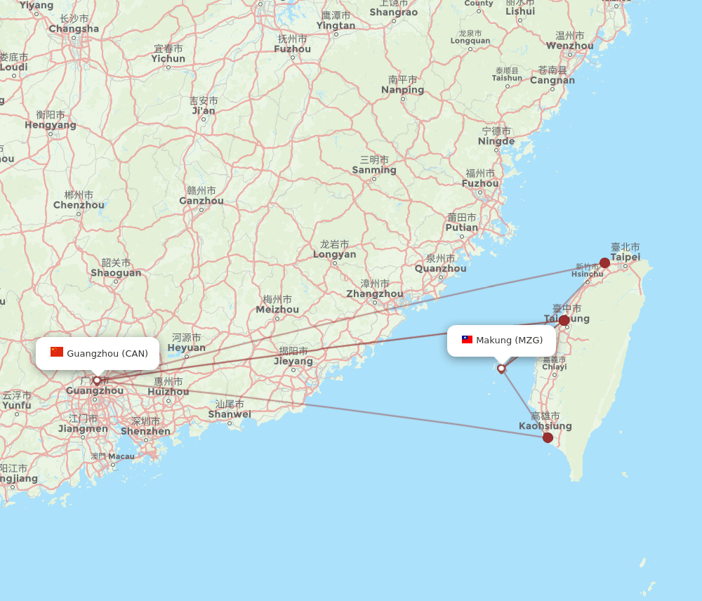 CAN to MZG flights and routes map