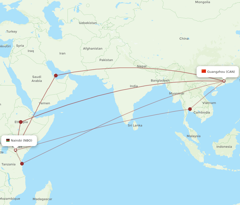 CAN-NBO flight routes