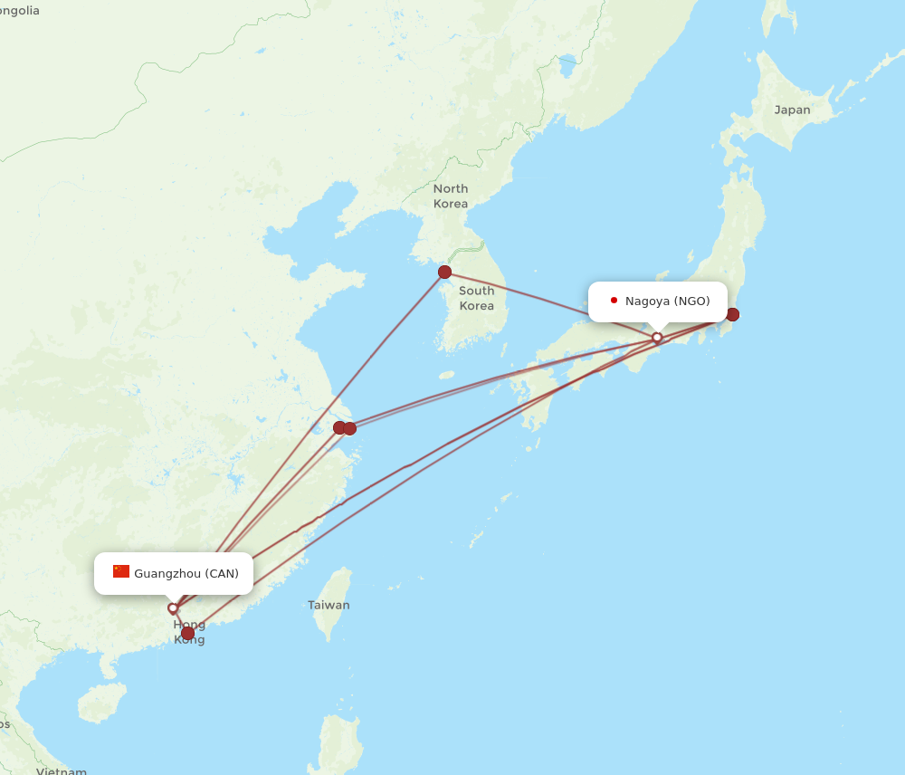 CAN to NGO flights and routes map