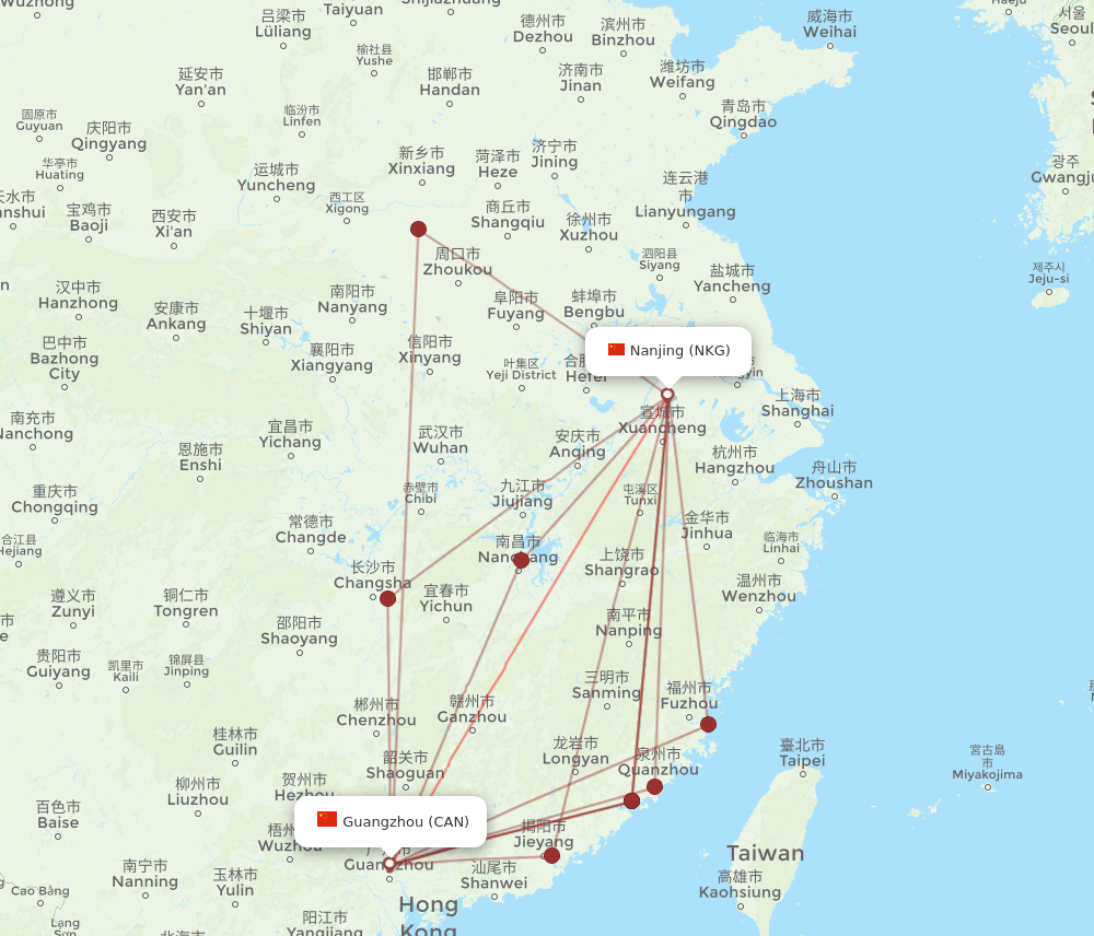 CAN to NKG flights and routes map