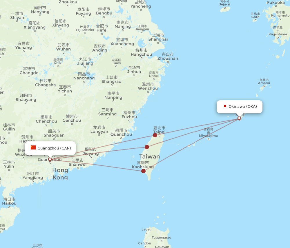 CAN-OKA flight routes