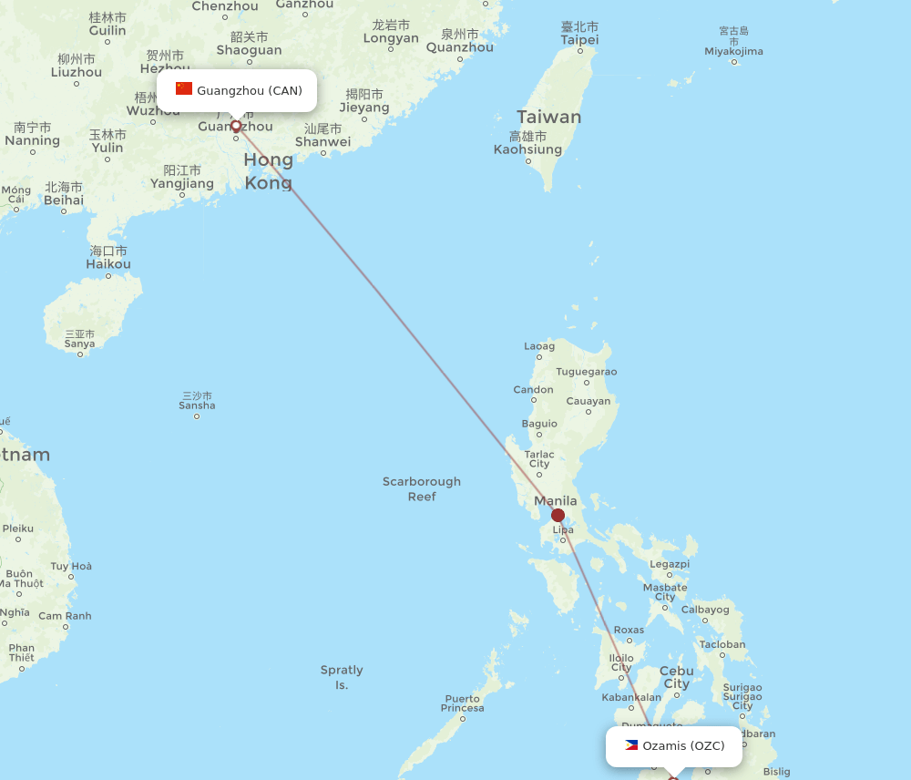 CAN-OZC flight routes
