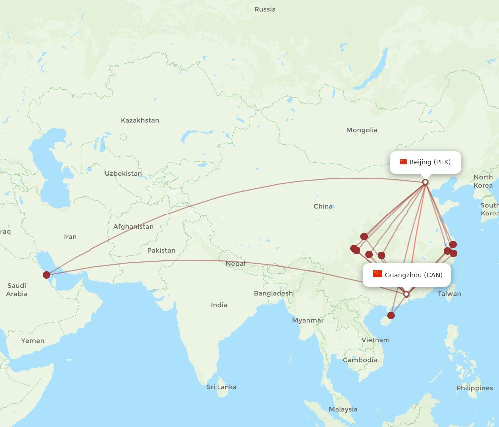 CAN-PEK flight routes