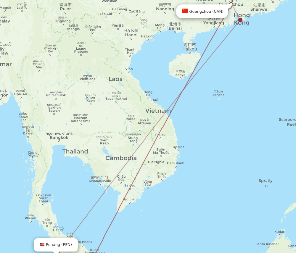 CAN-PEN flight routes