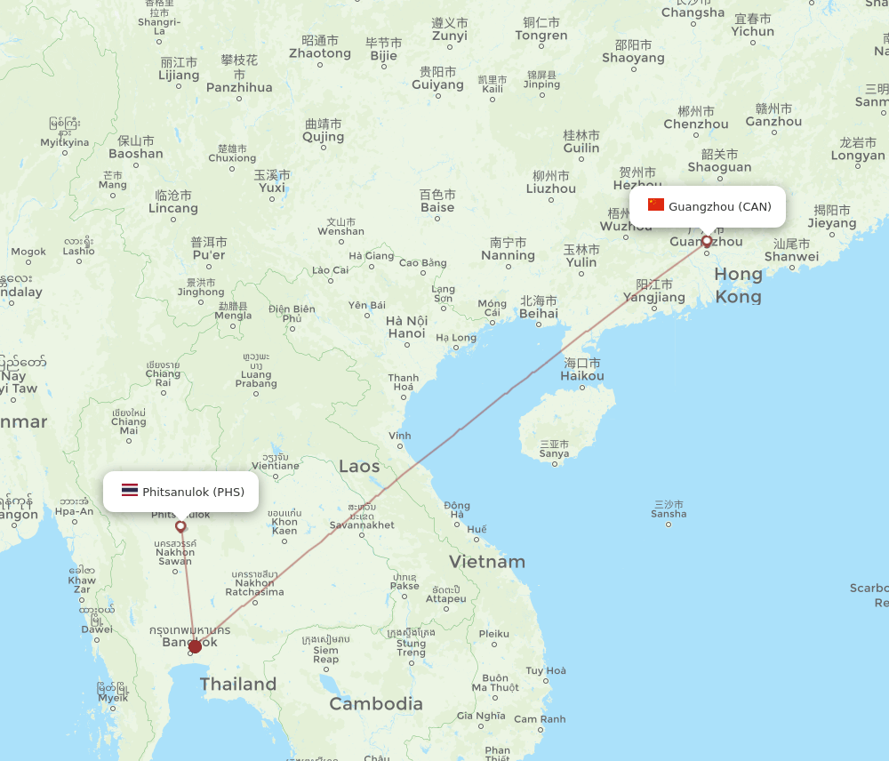 CAN to PHS flights and routes map