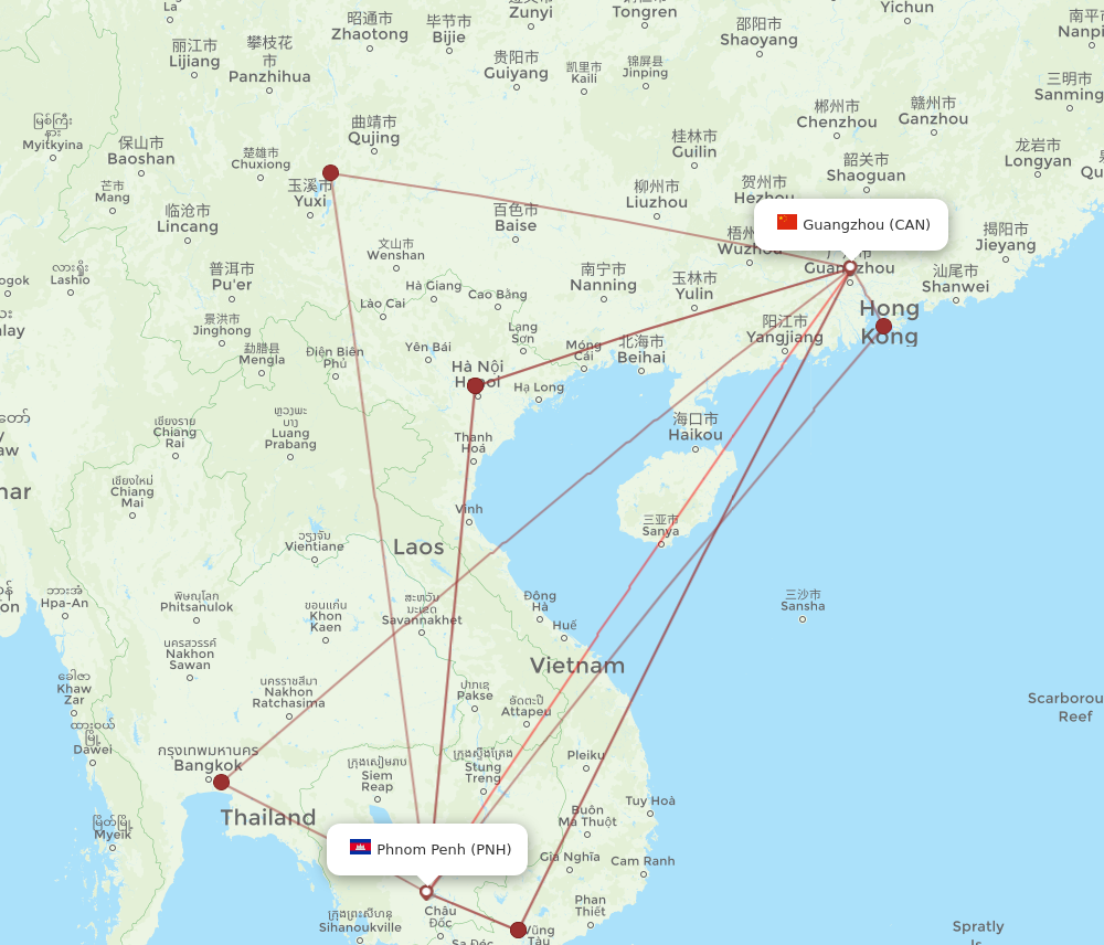 CAN to PNH flights and routes map