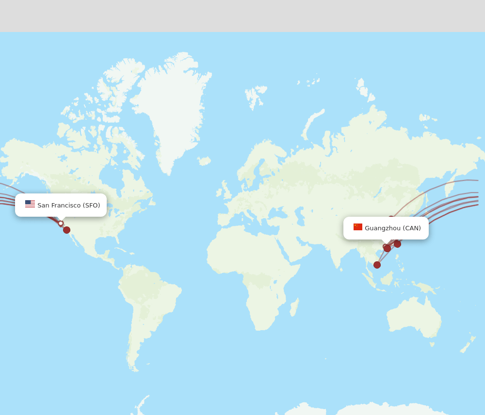 CAN to SFO flights and routes map