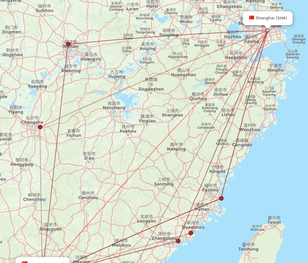 CAN to SHA flights and routes map