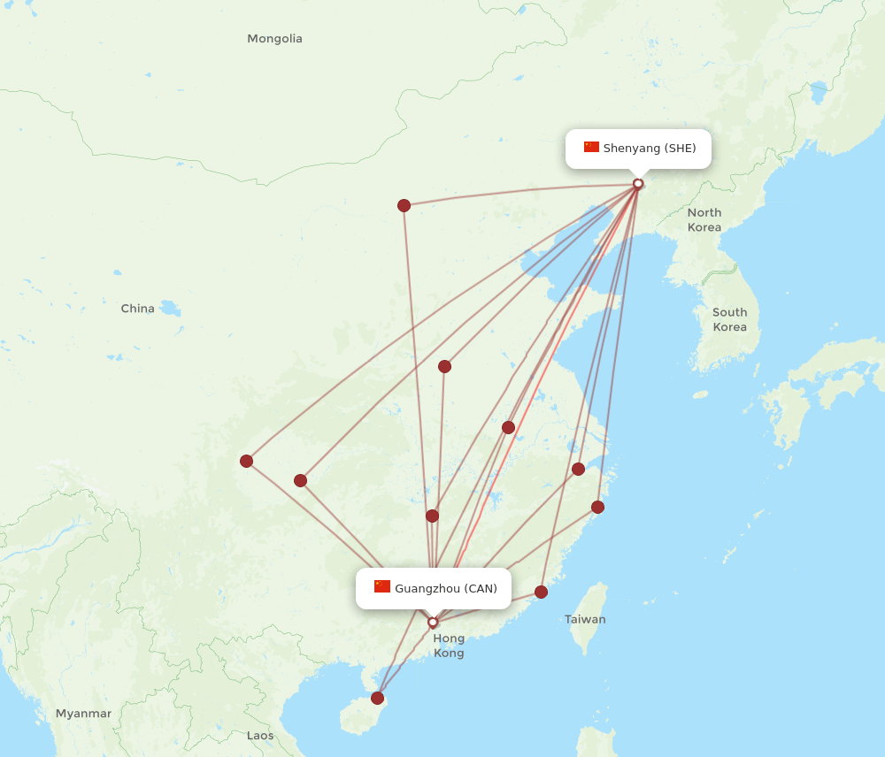 CAN to SHE flights and routes map