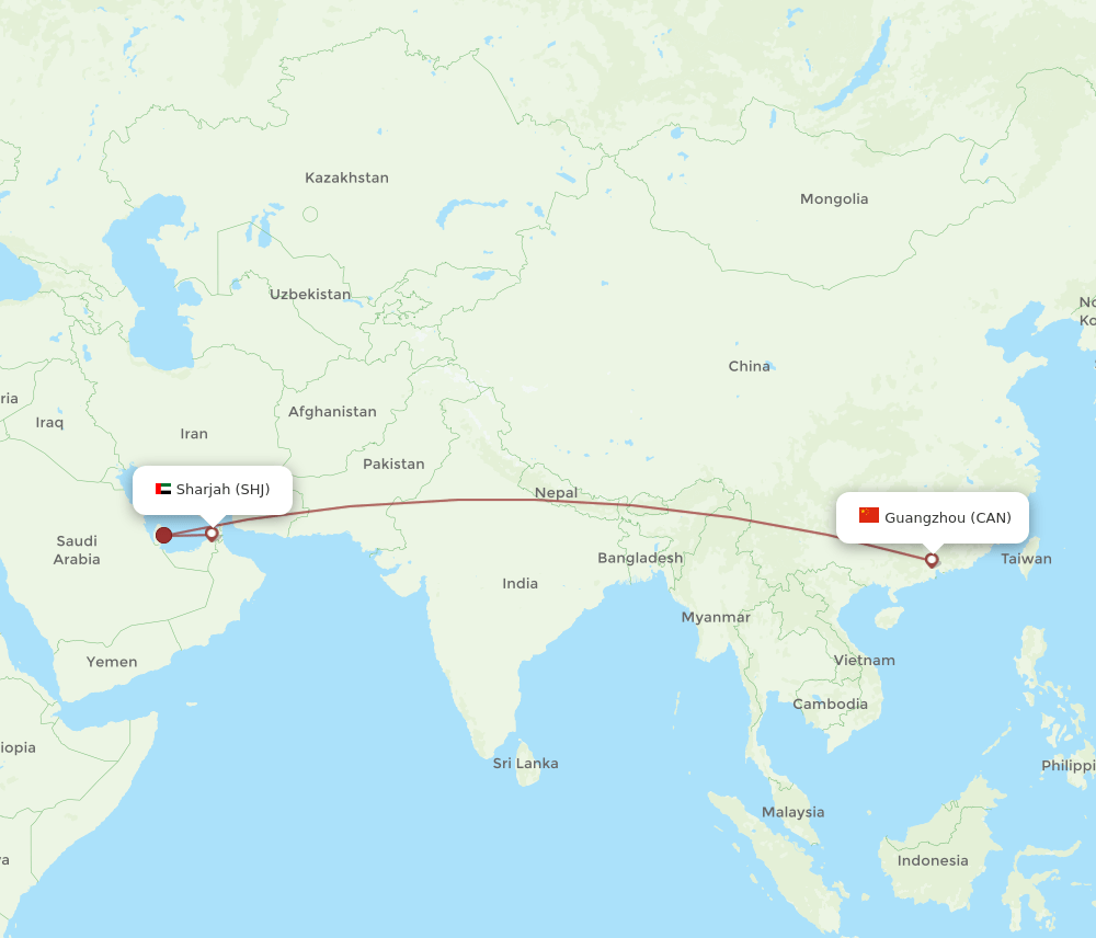 CAN to SHJ flights and routes map
