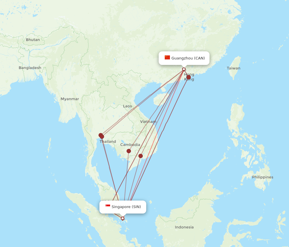 CAN to SIN flights and routes map