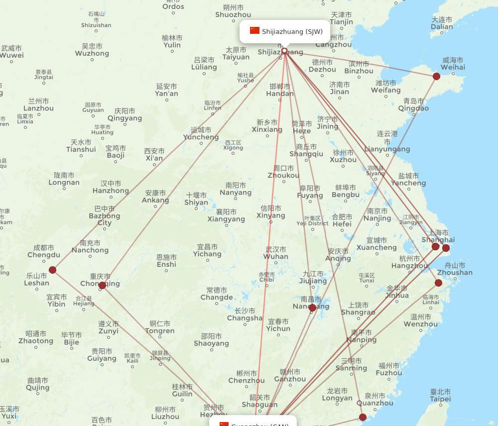 CAN to SJW flights and routes map