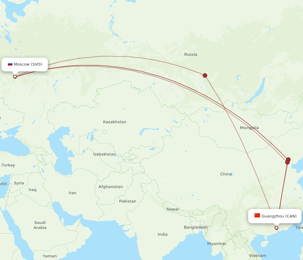 CAN to SVO flights and routes map