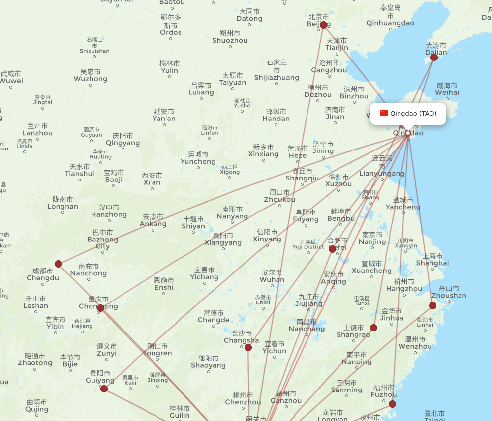 CAN to TAO flights and routes map