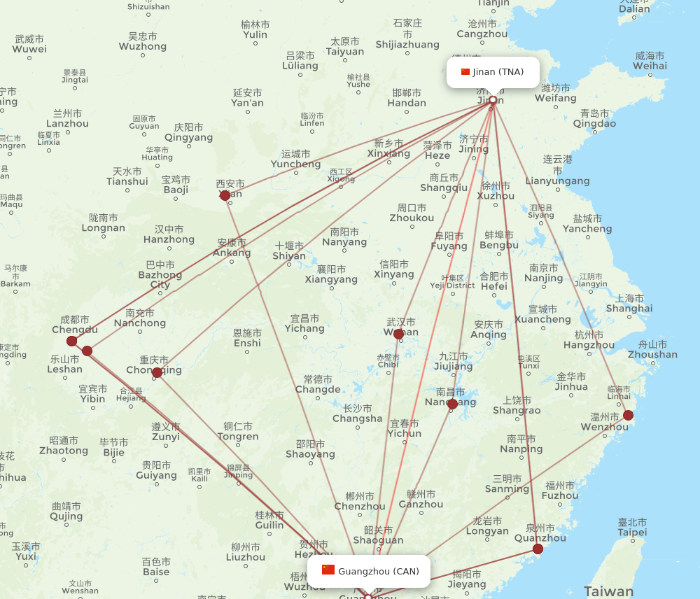 CAN-TNA flight routes