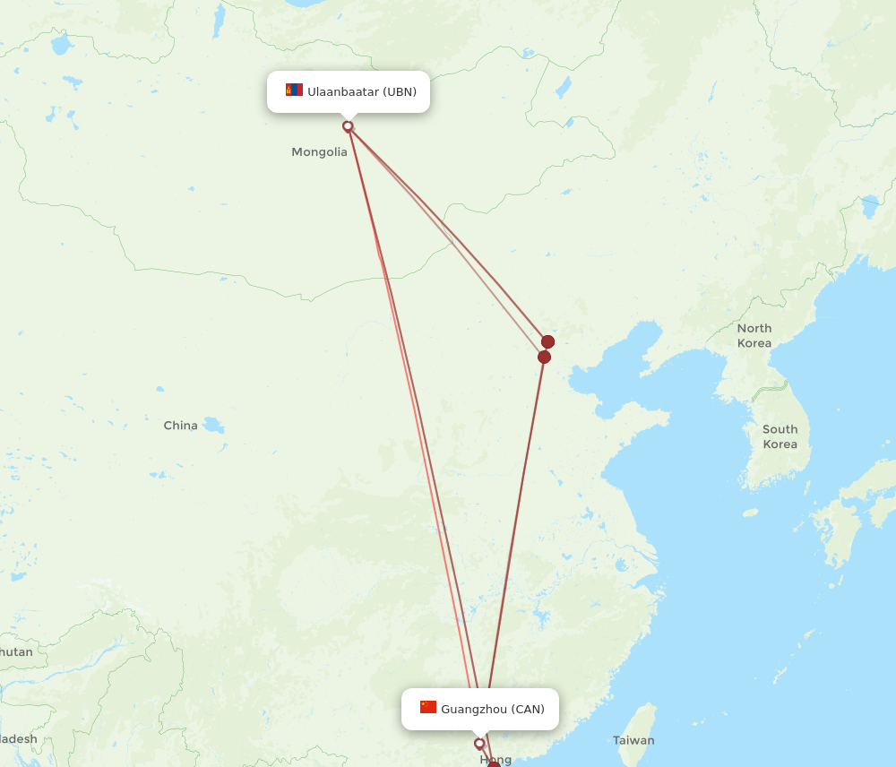 CAN to UBN flights and routes map