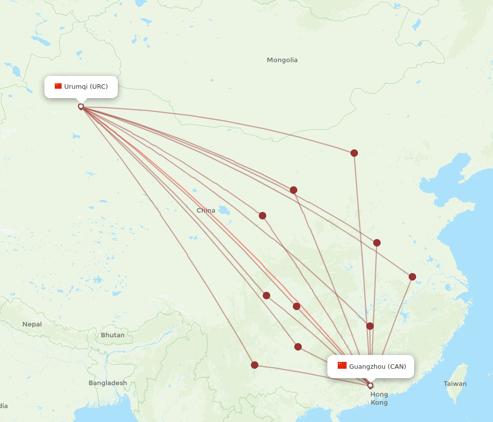 CAN-URC flight routes