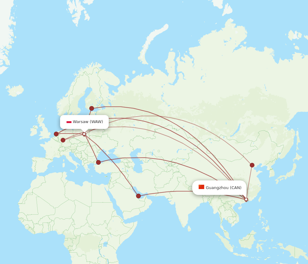 CAN-WAW flight routes