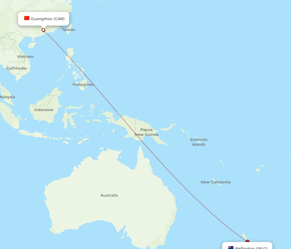 CAN-WLG flight routes