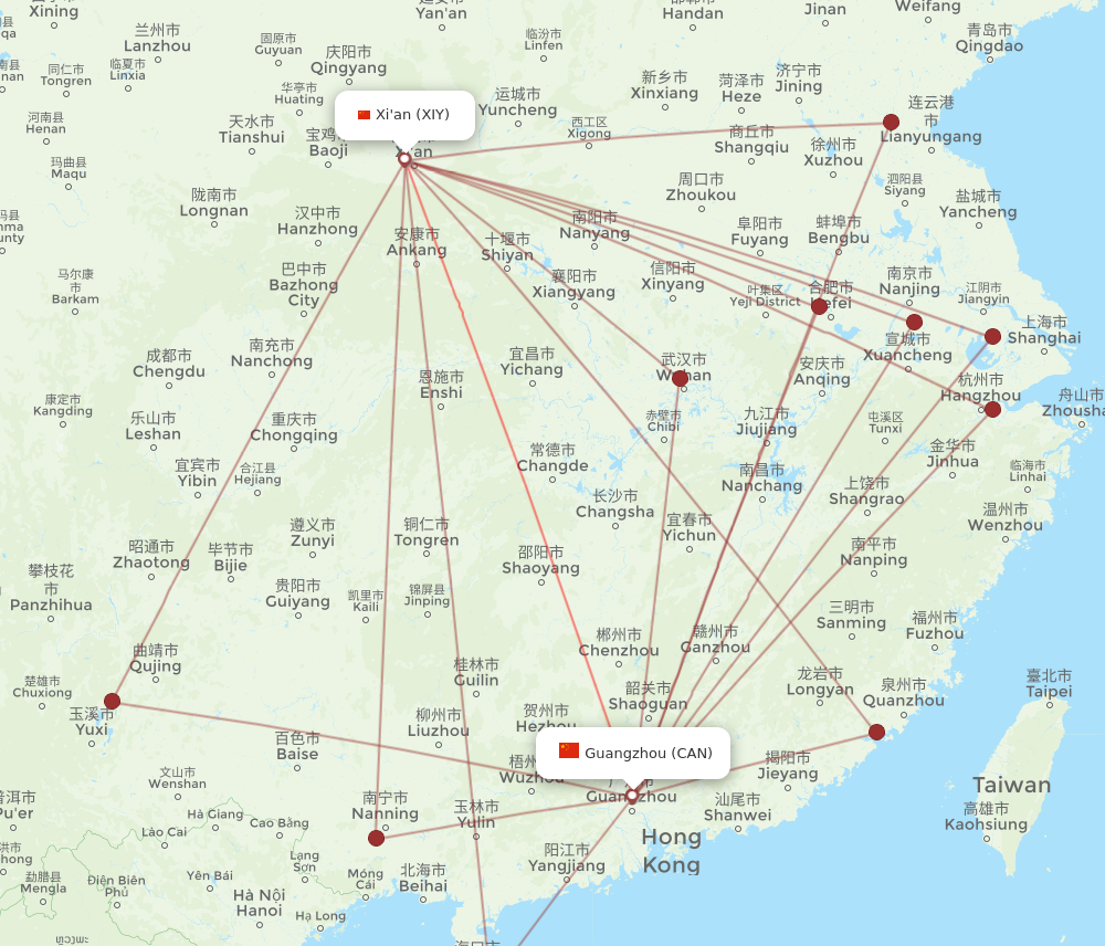 CAN to XIY flights and routes map
