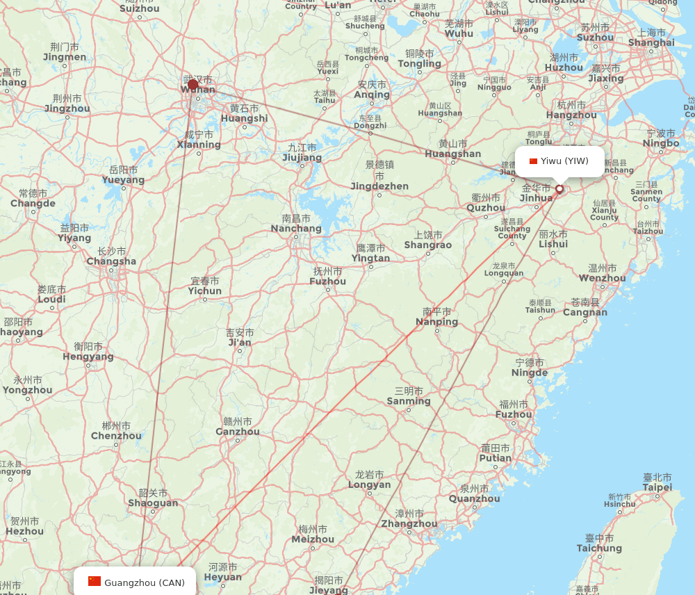 CAN to YIW flights and routes map