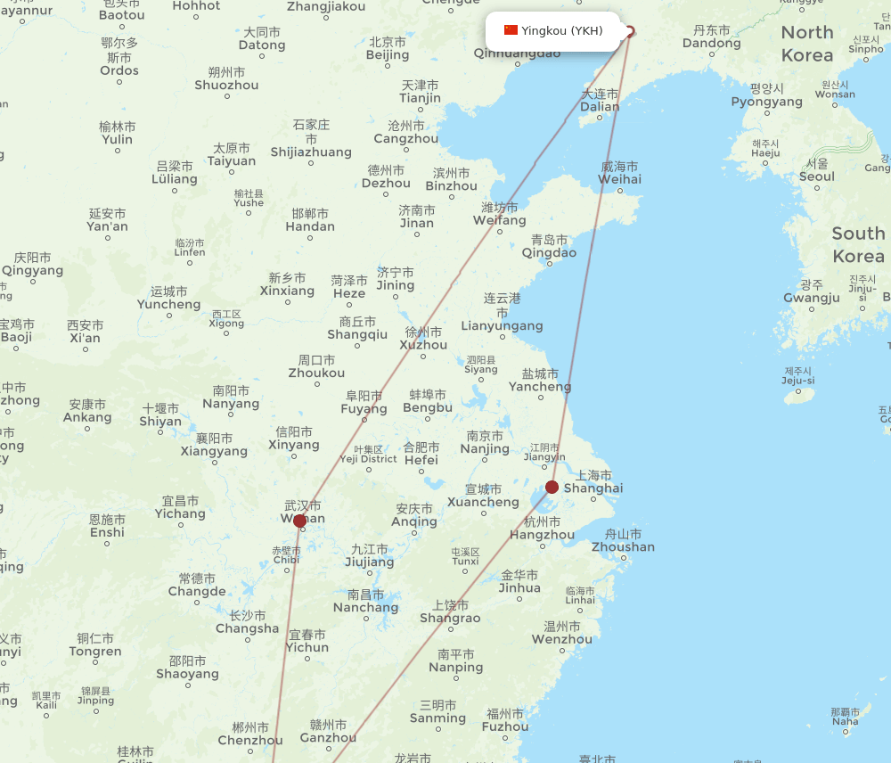 CAN to YKH flights and routes map