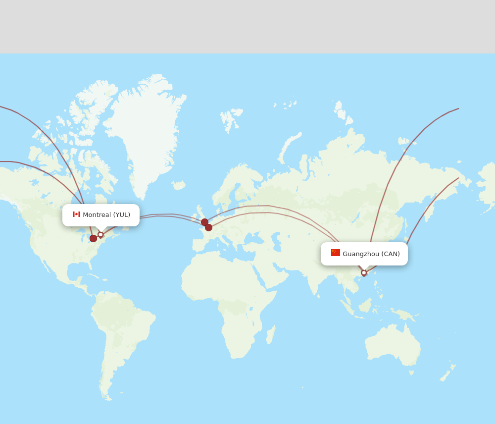 CAN to YUL flights and routes map