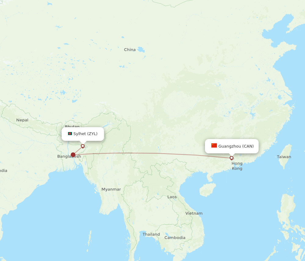 ZYL to CAN flights and routes map