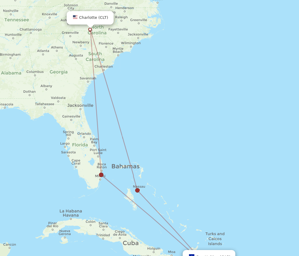 CAP-CLT flight routes