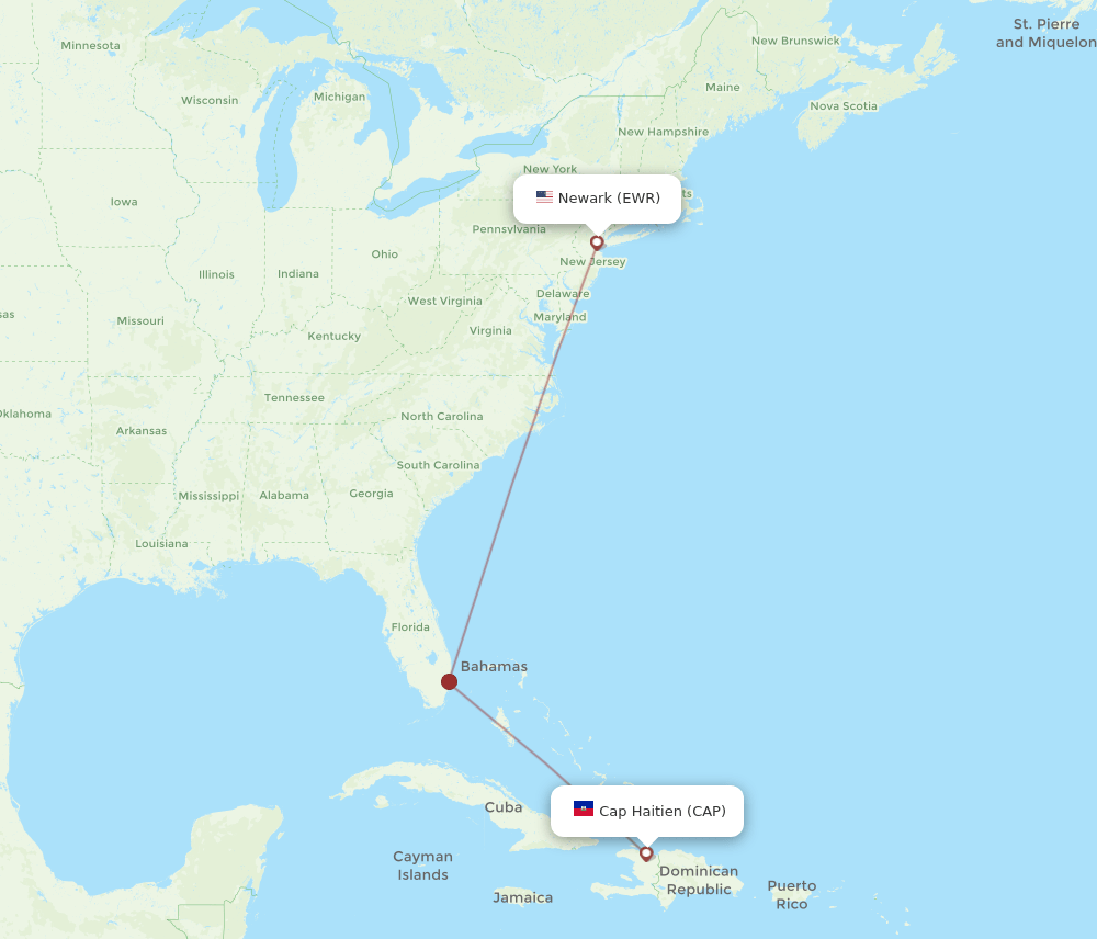 New York - Cap Haitien route map and flight paths