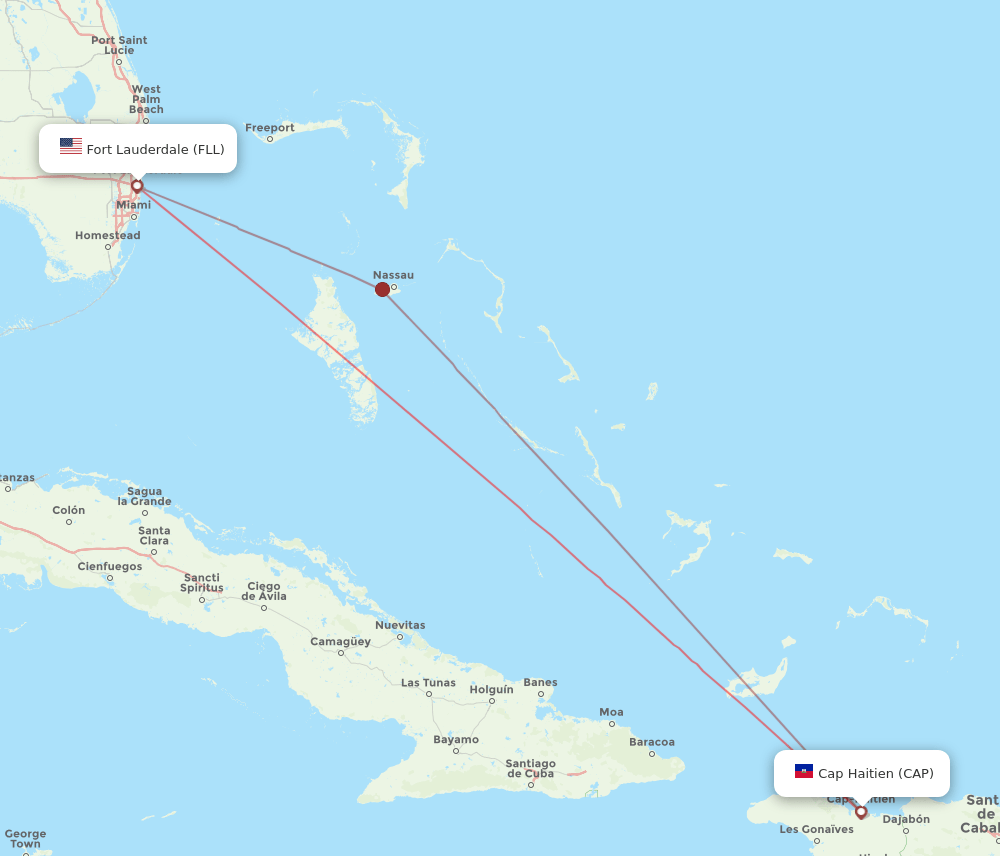 CAP to FLL flights and routes map