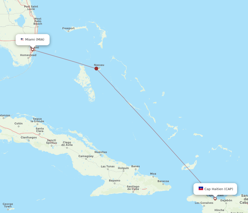 MIA to CAP flights and routes map