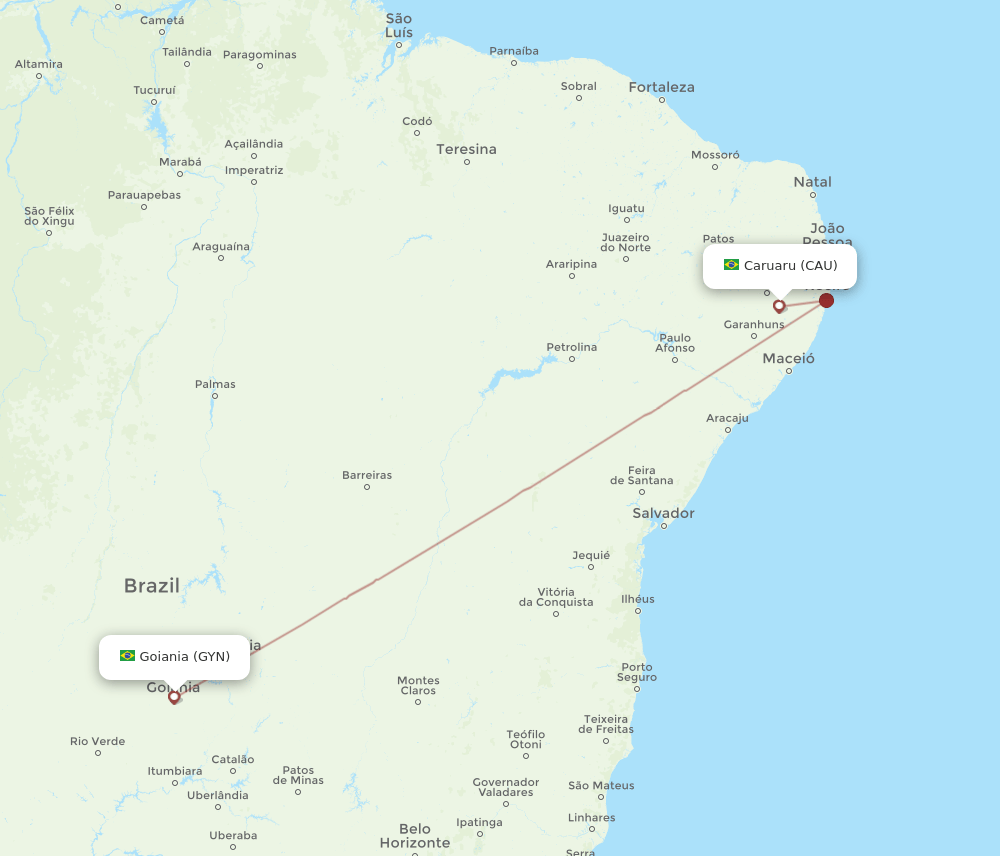 GYN to CAU flights and routes map
