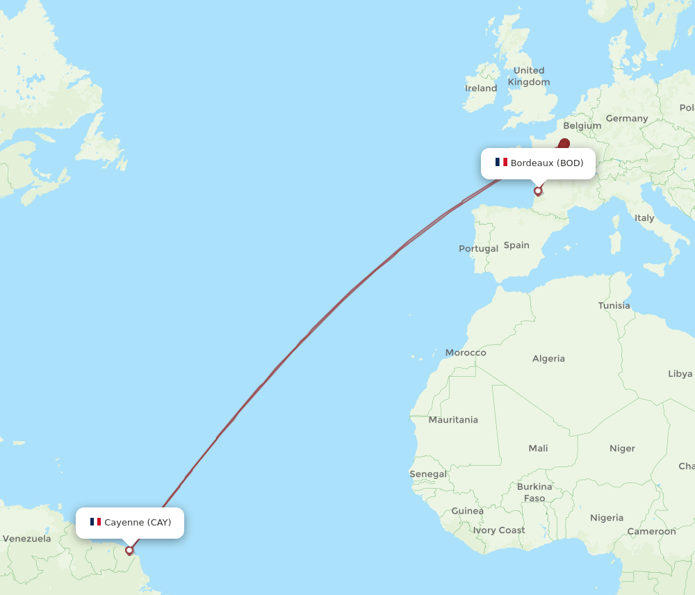 CAY-BOD flight routes