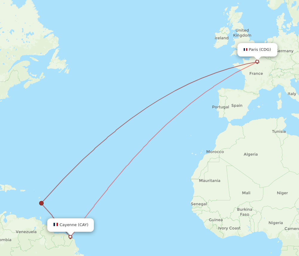 CAY-CDG flight routes