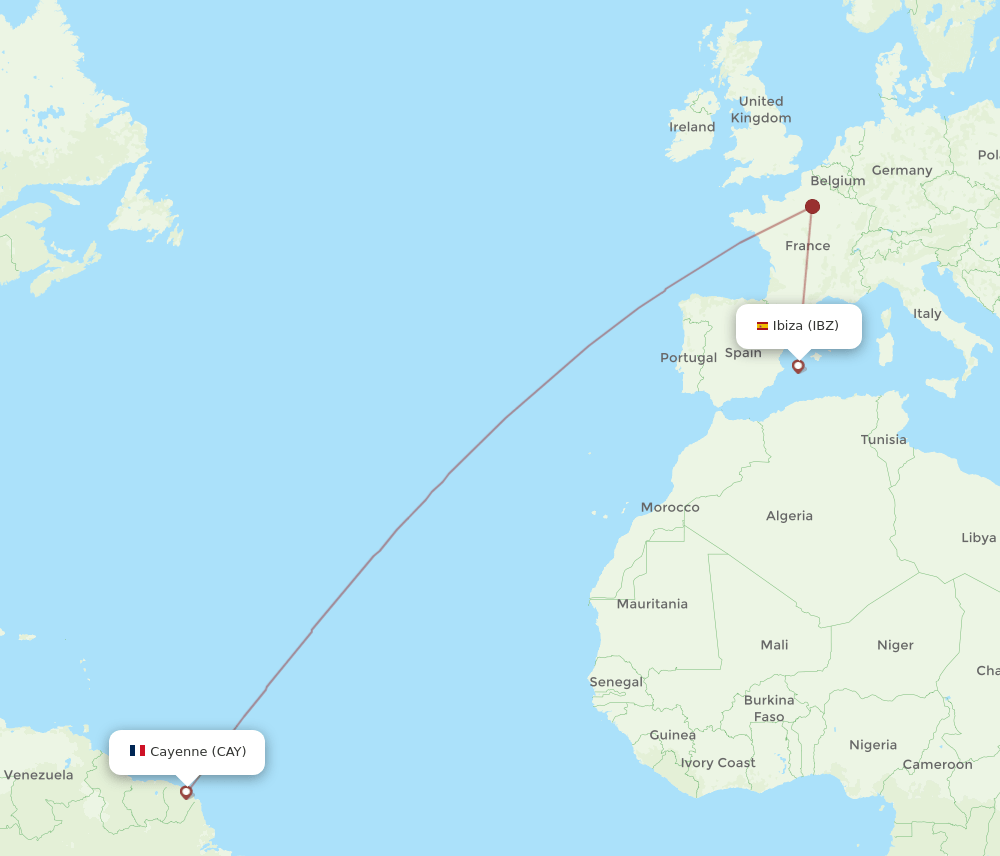 IBZ to CAY flights and routes map