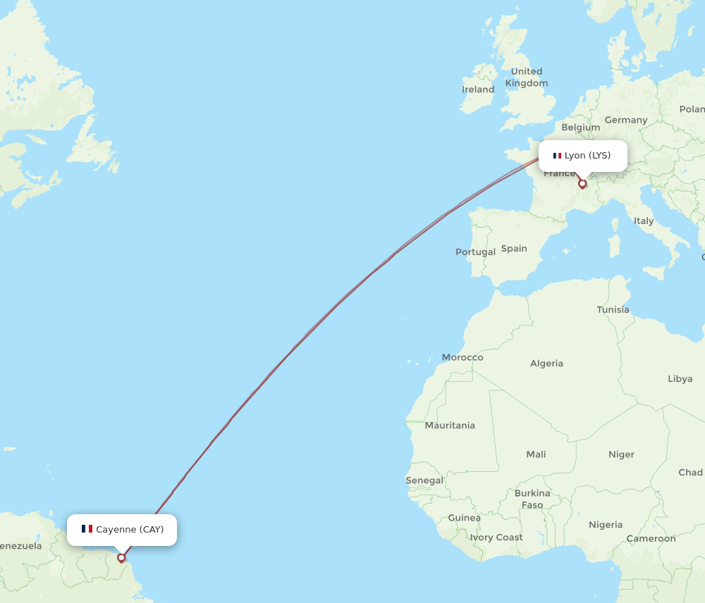 CAY-LYS flight routes