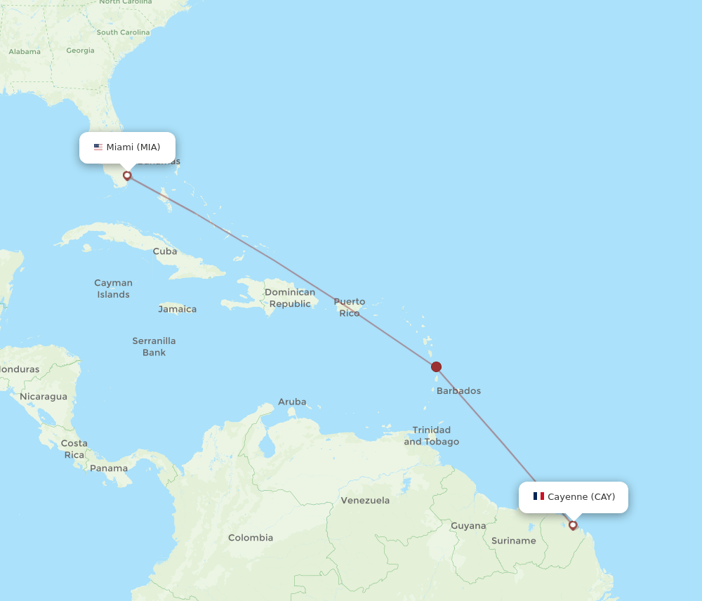 CAY-MIA flight routes