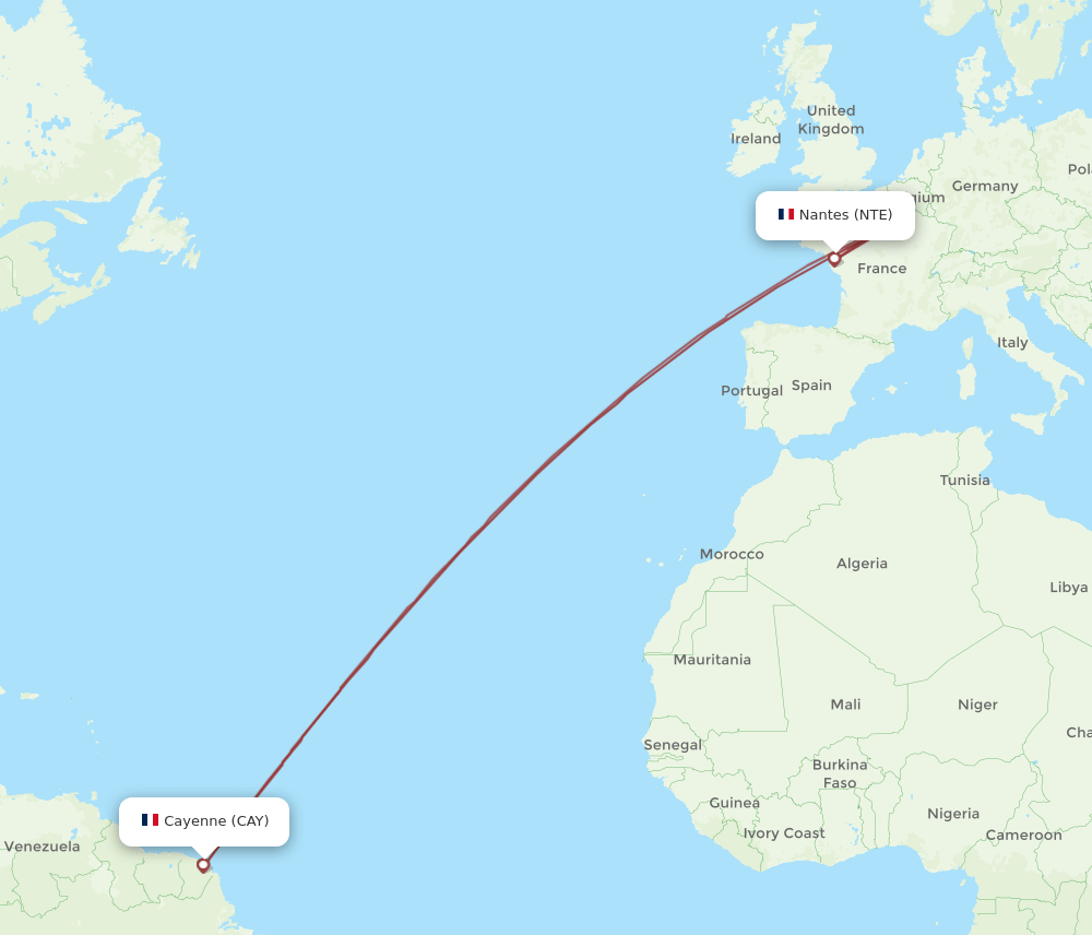 CAY-NTE flight routes