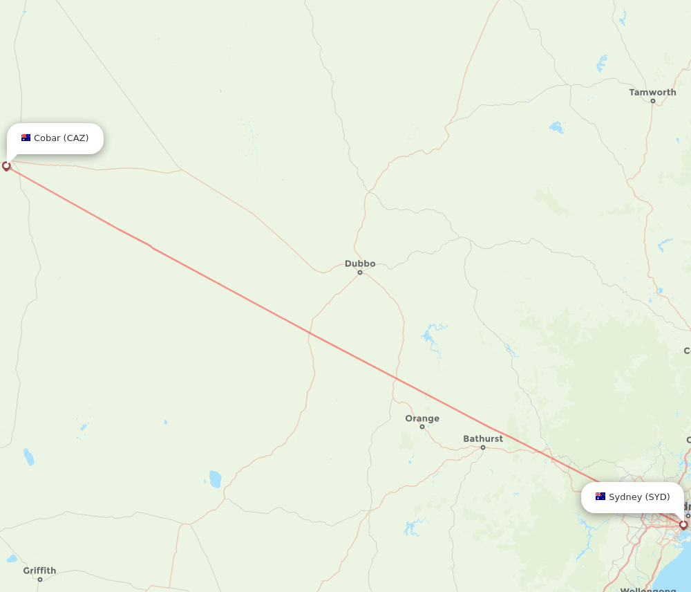 Cobar - Sydney route map and flight paths