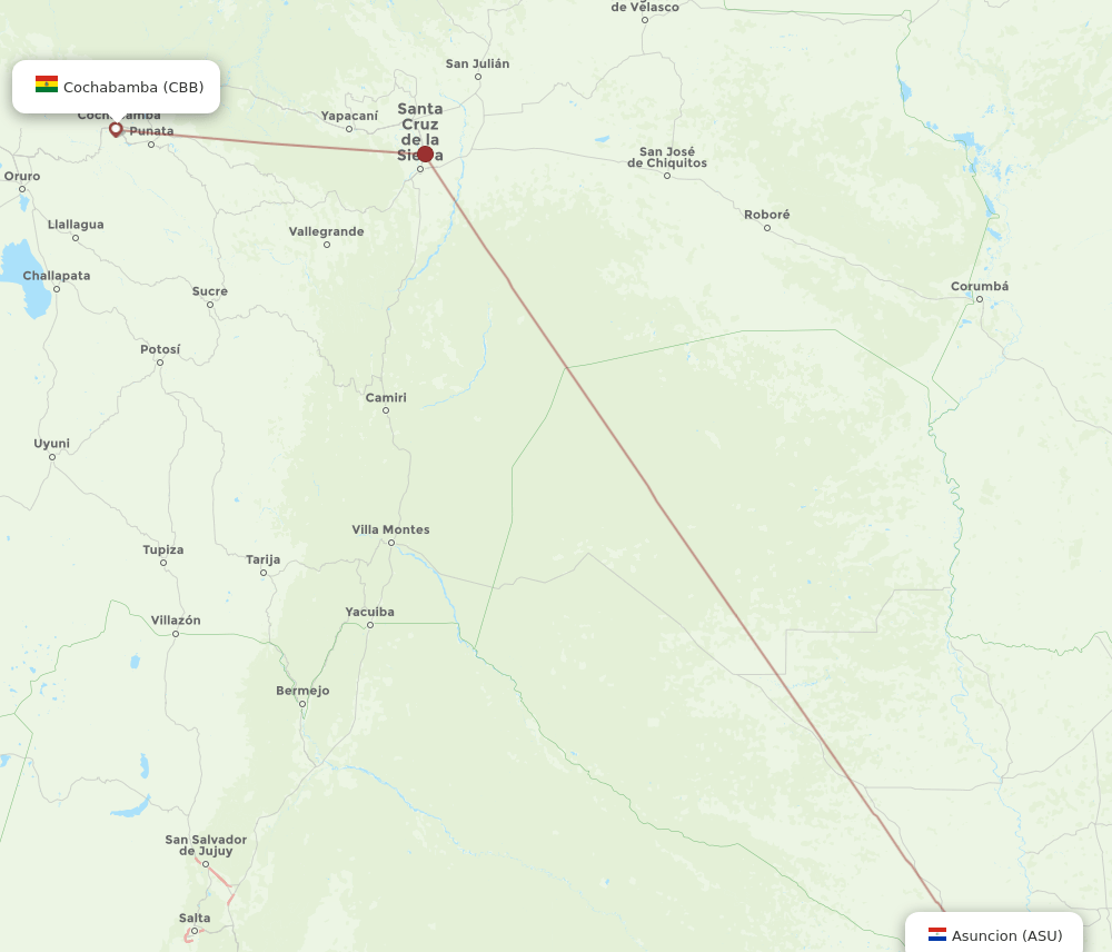 CBB to ASU flights and routes map