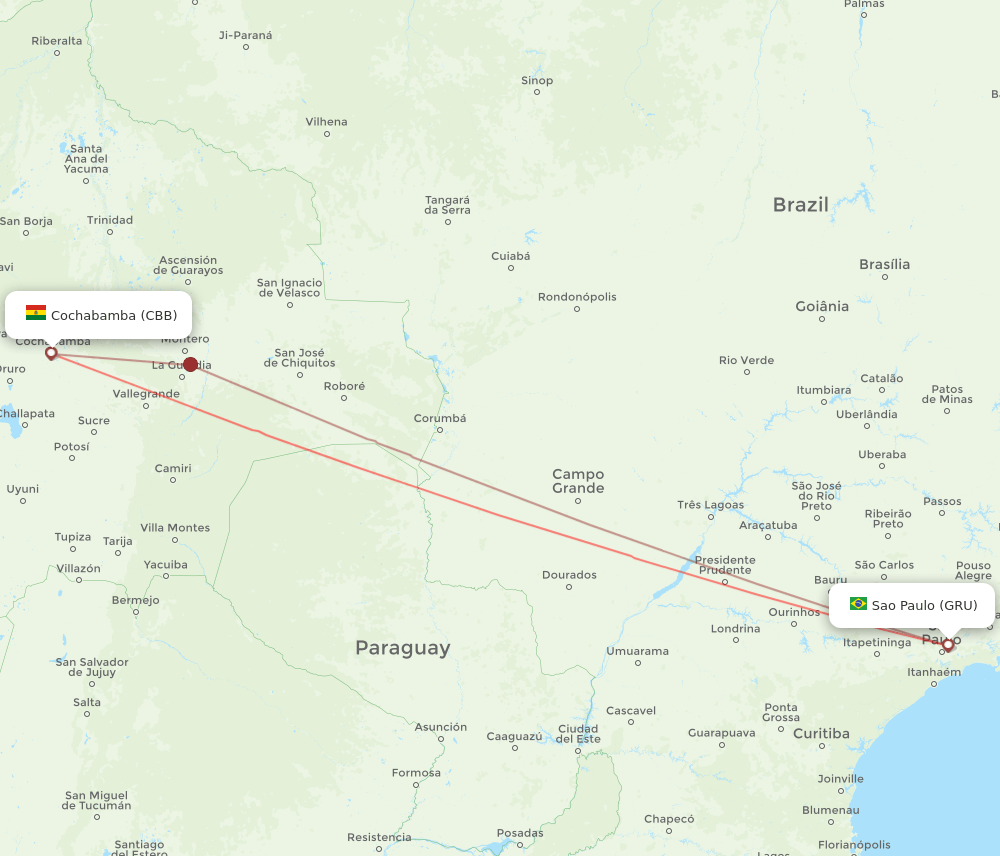 CBB to GRU flights and routes map