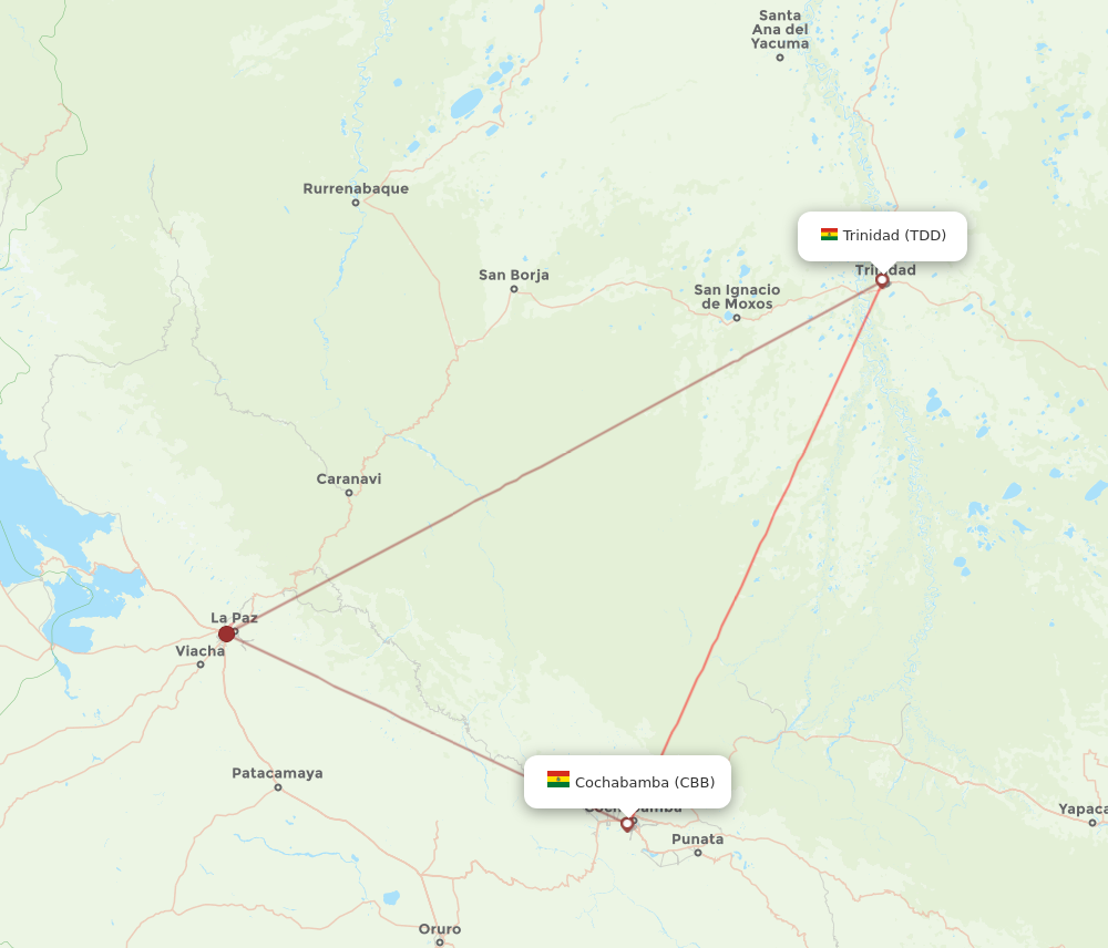 CBB to TDD flights and routes map