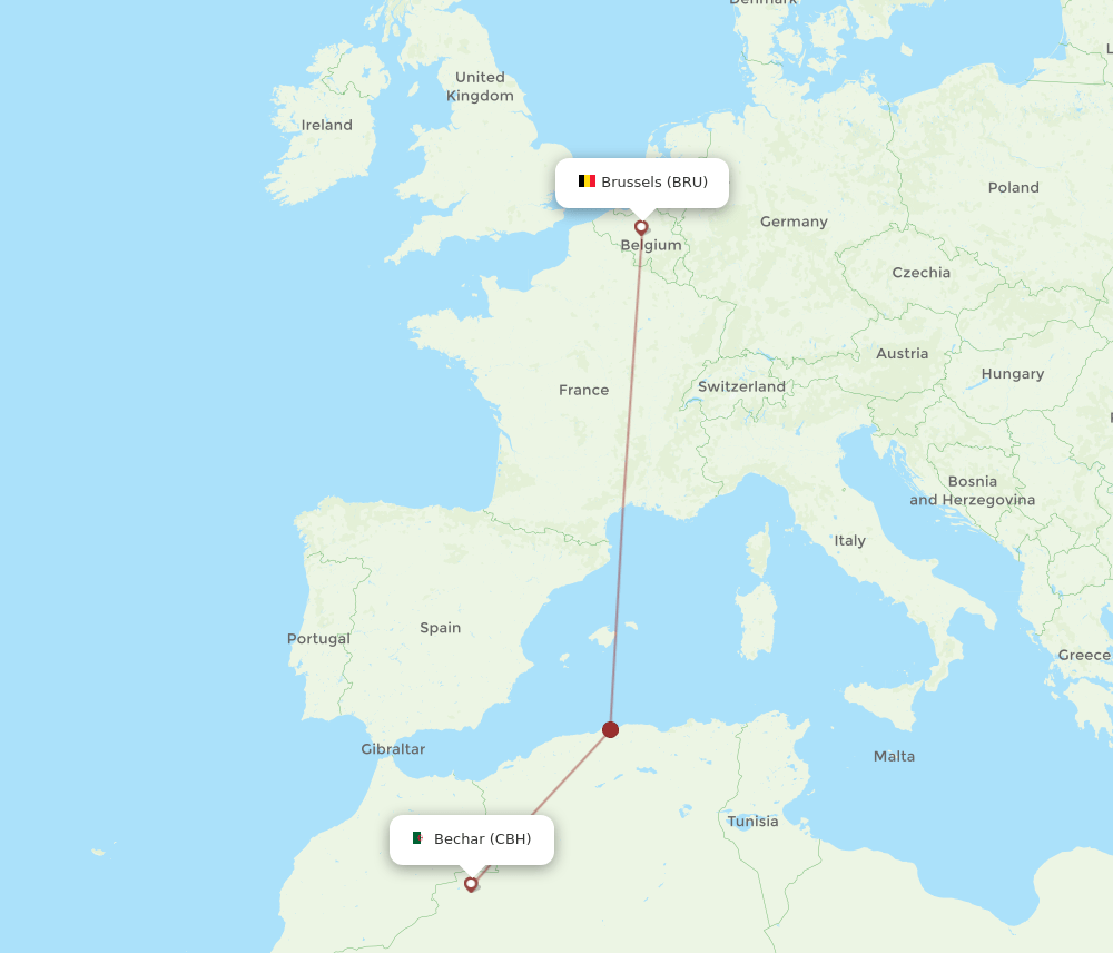 Brussels - Bechar route map and flight paths