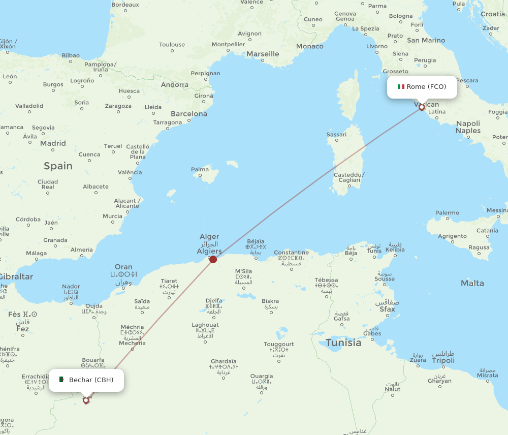 Rome - Bechar route map and flight paths