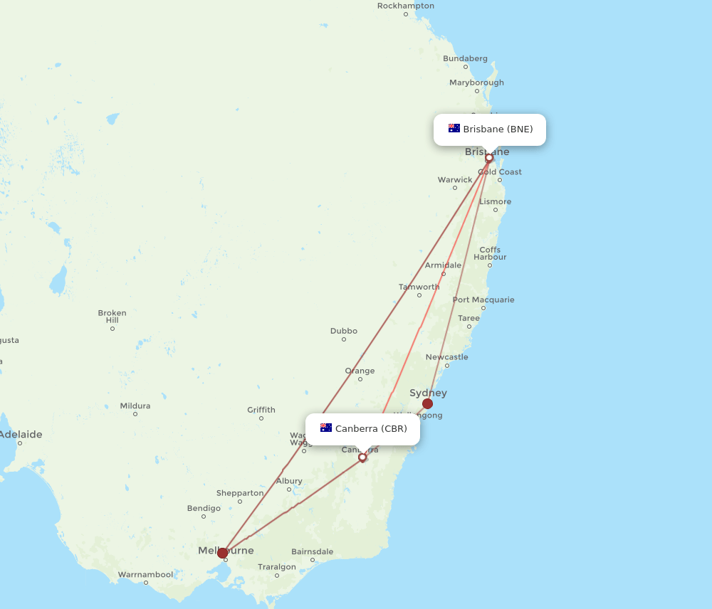 CBR-BNE flight routes